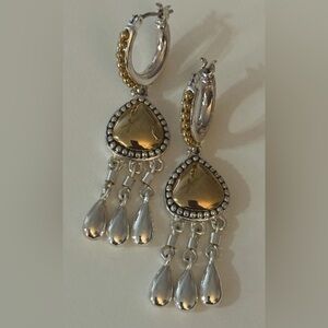 Vintage Liz Claiborne Gold Tone Silver Tone Dangle Earrings Lever 2”